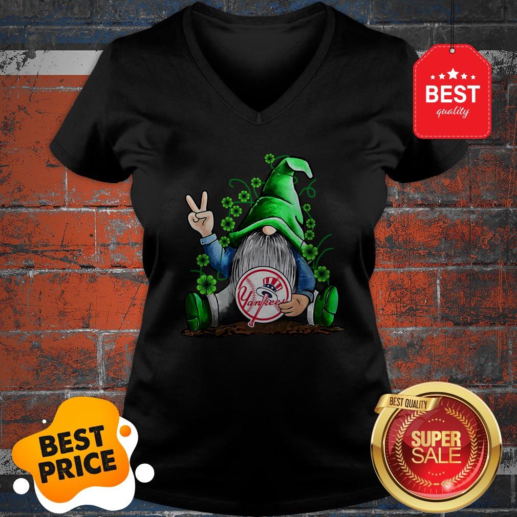 MLB Gnomes Lucky Hug New York Yankees Baseball V-neck MLB Gnomes Lucky Hug New York Yankees Baseball V-neck