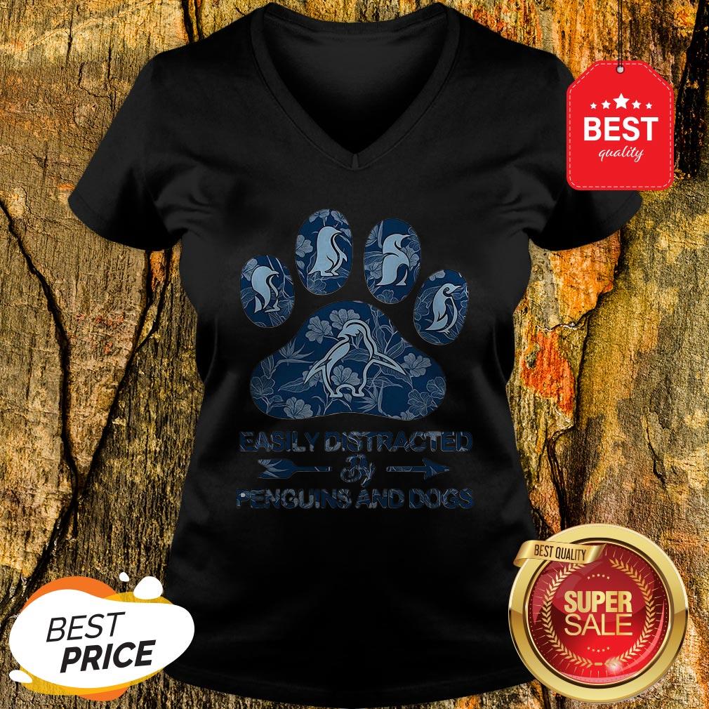 Nice Easily Distracted By Penguins And Dogs V-neck Nice Easily Distracted By Penguins And Dogs V-neck