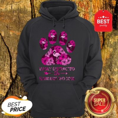 Official Easily Distracted By Flamingos And Dogs Hoodie