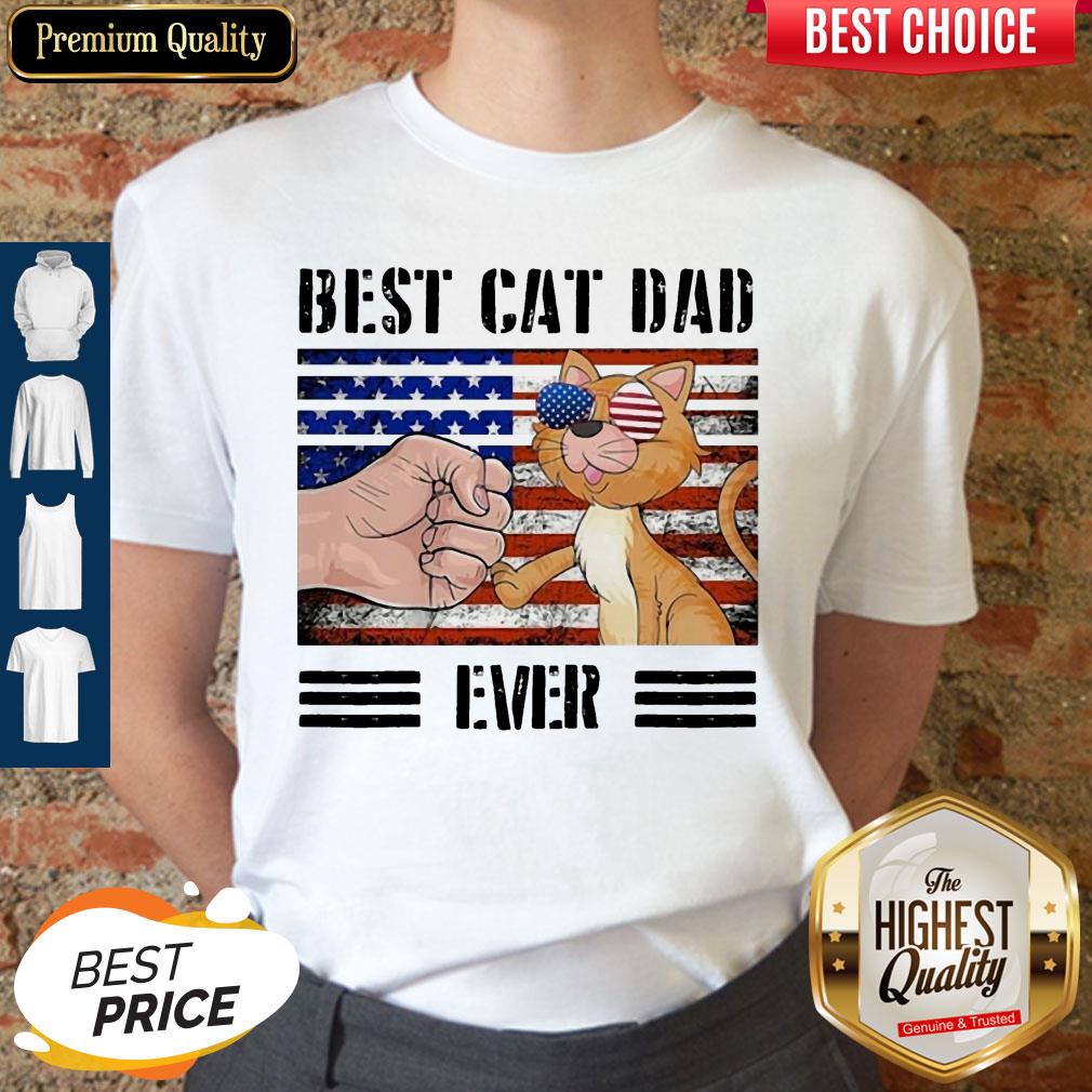 Funny Best Cat Dad Ever American Flag Veteran Independence Day Vintage Shirt