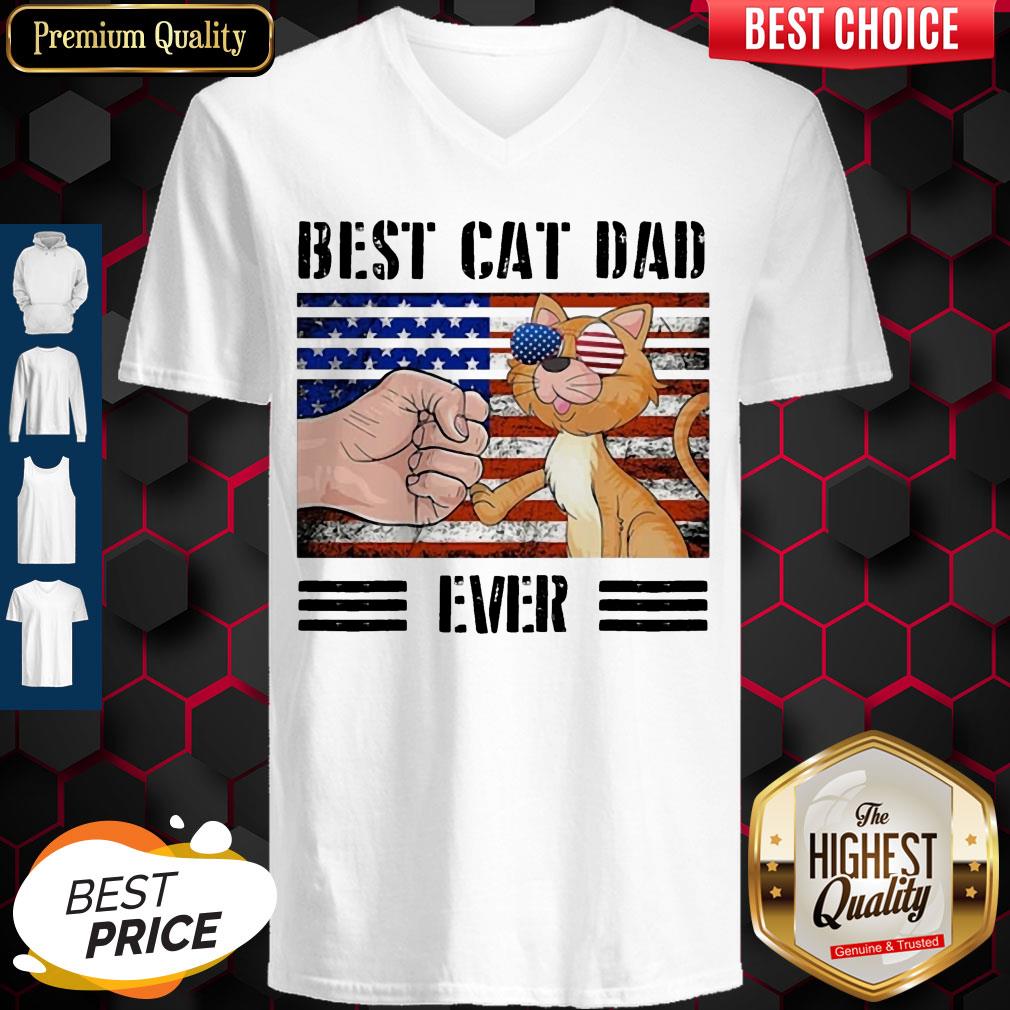 Funny Best Cat Dad Ever American Flag Veteran Independence Day Vintage V-neck Funny Best Cat Dad Ever American Flag Veteran Independence Day Vintage V-neck