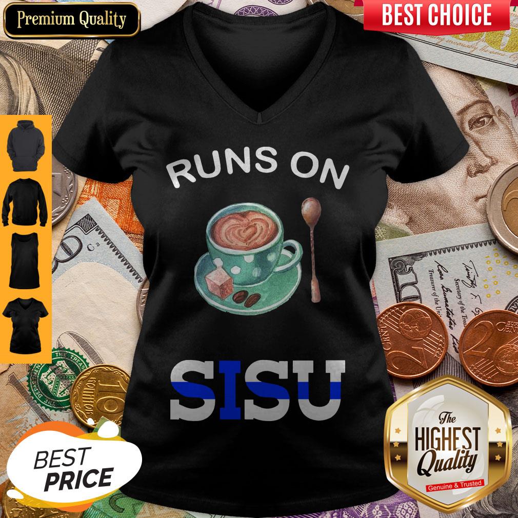 Good Runs On Coffee And Sisu V-neck Good Runs On Coffee And Sisu V-neck