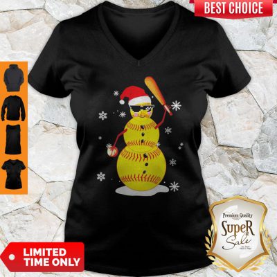 Official Christmas Softball Bat Snowman Santa Snowflake Youth V-neck
