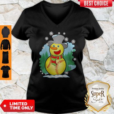 Premium Softball Snowman Christmas V-neck