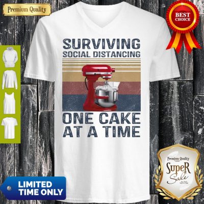 Pretty Surviving Social Distancing One Cake At A Time Vintage V-neck