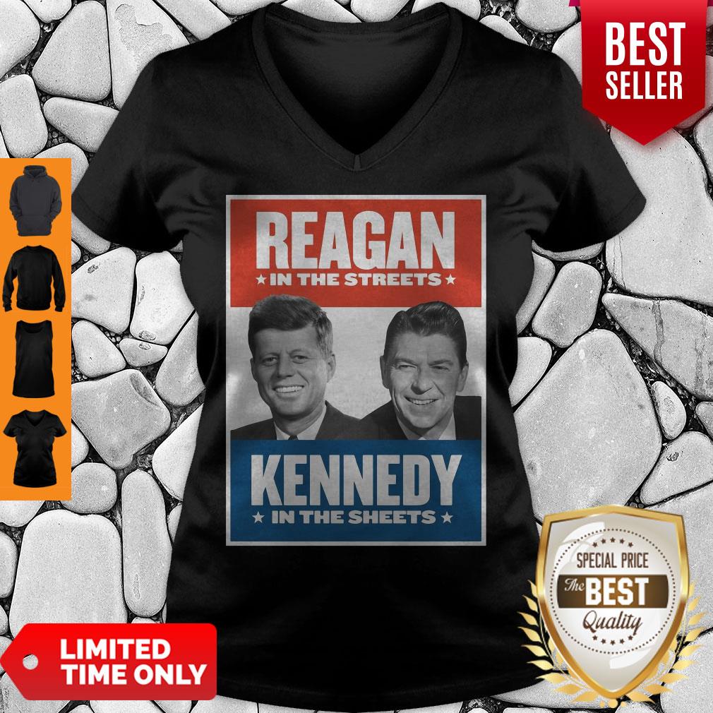Top Vintage Reagan In The Streets Kennedy In The Sheets V-neck Top Vintage Reagan In The Streets Kennedy In The Sheets V-neck