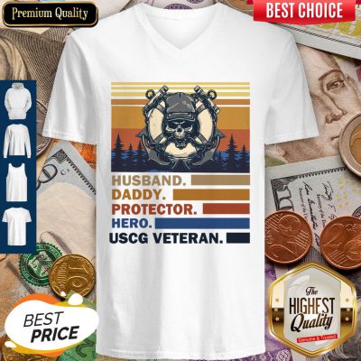 Premium Husband Daddy Protector Hero Army Uscg Veteran Vintage V-neck