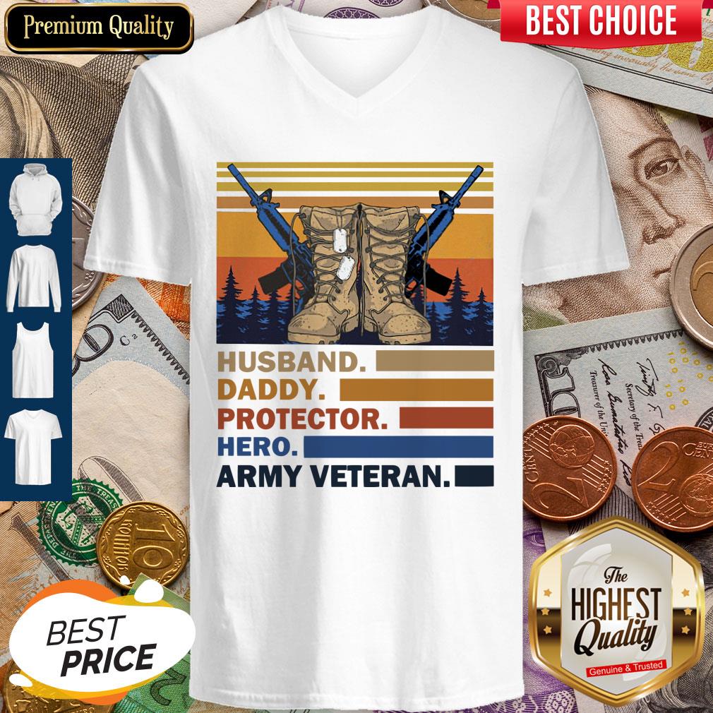 Top Husband Daddy Protector Hero Army Veteran Vintage V-neck Top Husband Daddy Protector Hero Army Veteran Vintage V-neck