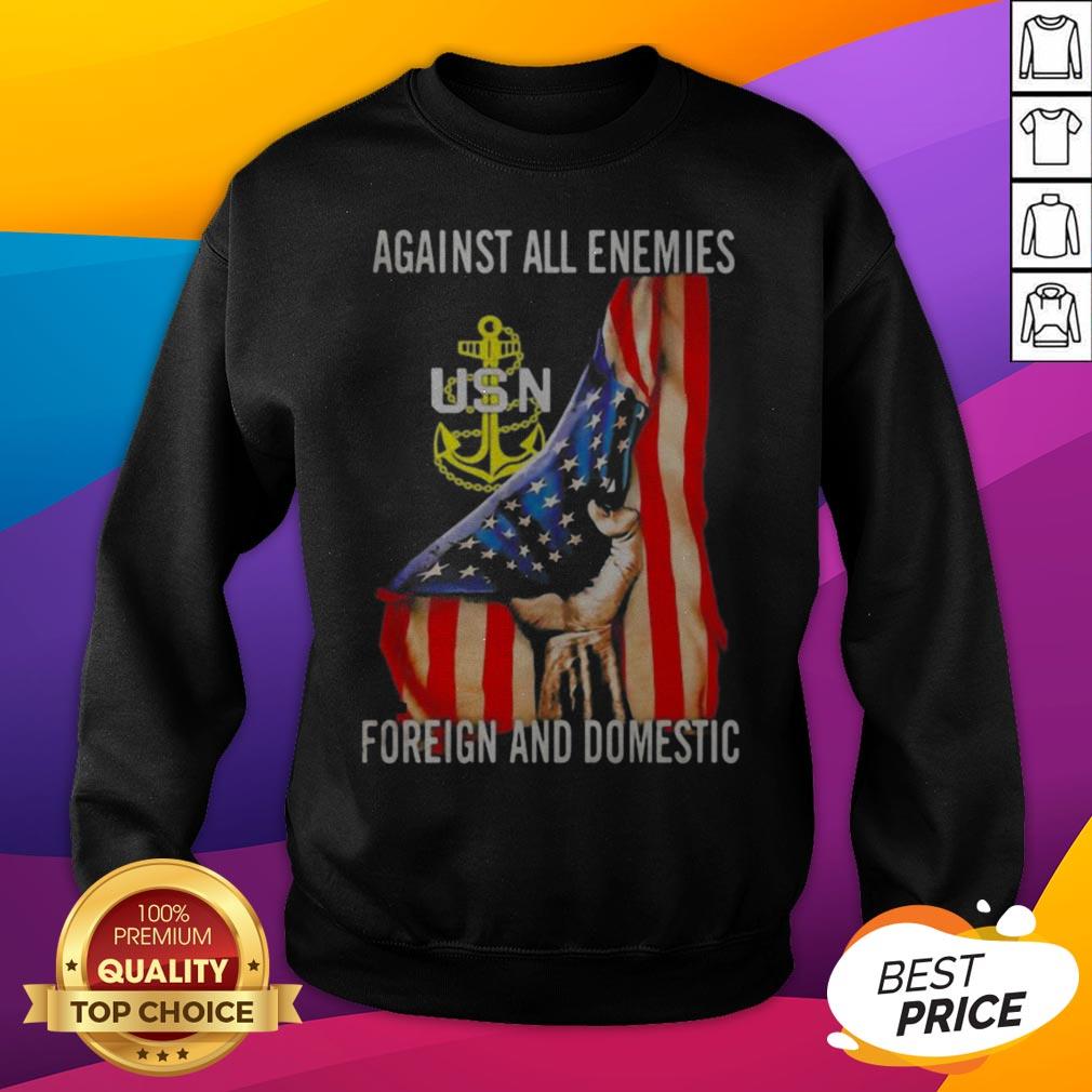 Against All Enemies Foreign And Domestic American Flag Independence Day Shirt - Image 2