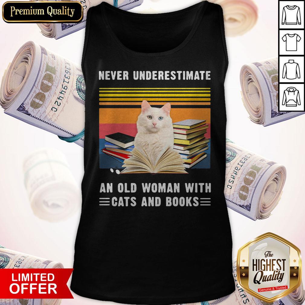 Awesome Never Underestimate An Old Woman With Cats And Books Turkish Van Cat Vintage Retro Shirt - Image 5