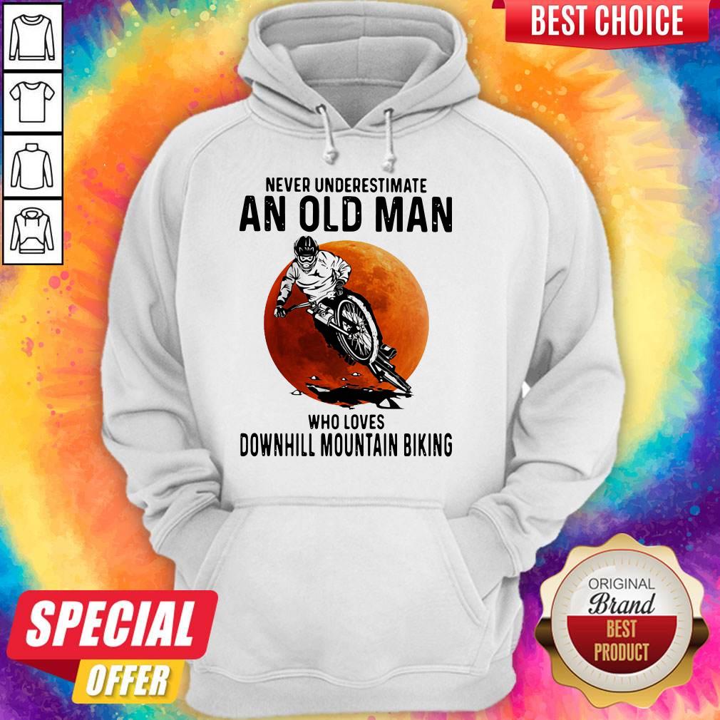 Good Never Underestimate An Old Man Who Loves Downhill Mountain Biking Sunset Shirt - Image 2