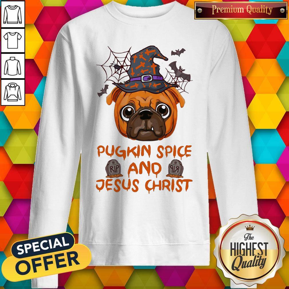 Good Pugkin Spice And Jesus Christ Halloween Shirt - Image 2