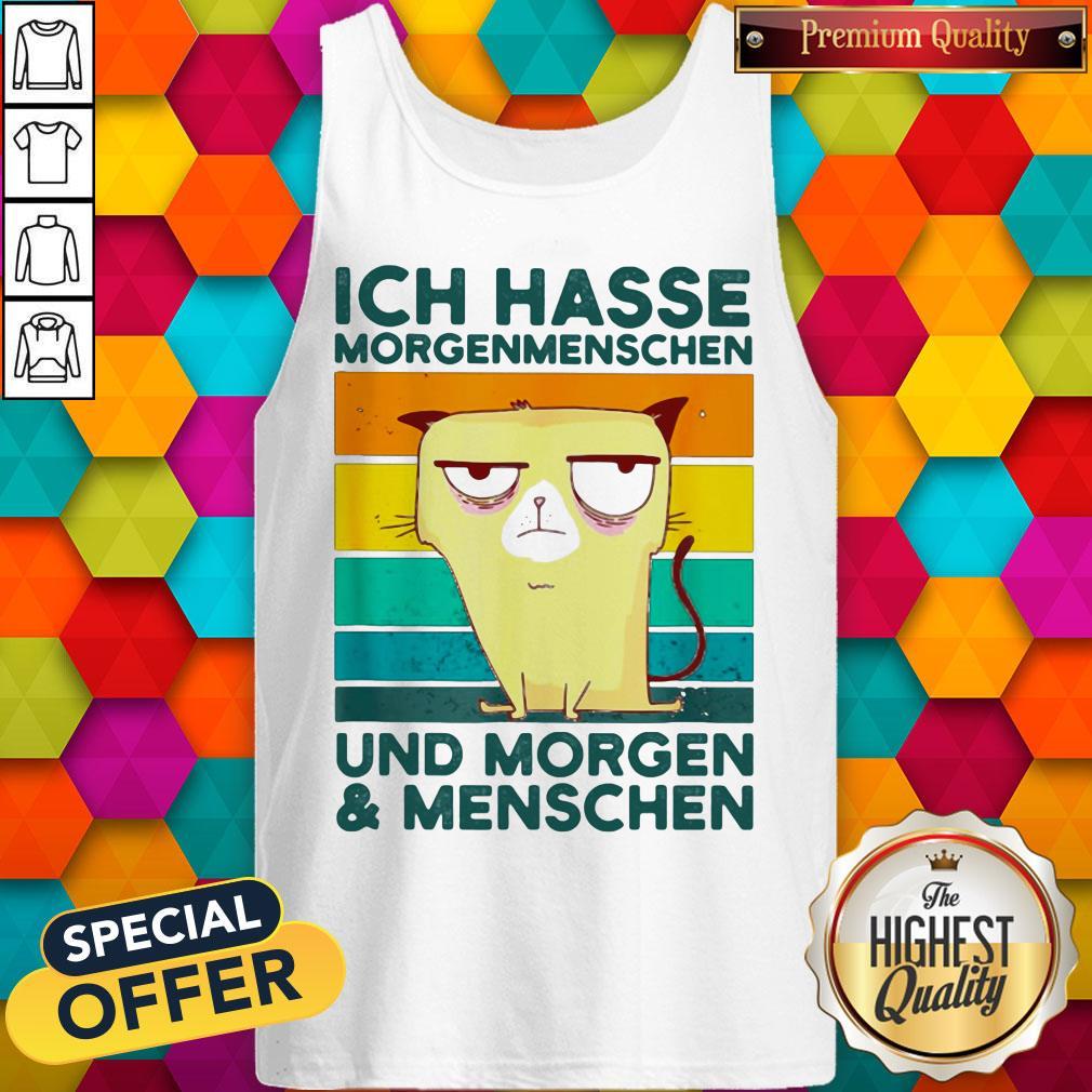 Ich Hasse Morgenmenschen Und Morgen And Menschen Cat Vintage Retro Shirt - Image 4