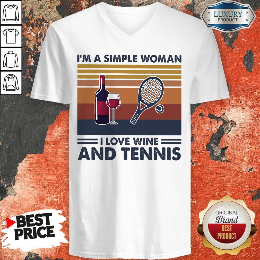 I'm A Simple Woman I Love Wine And Tennis Vintage Retro Shirt - Image 4