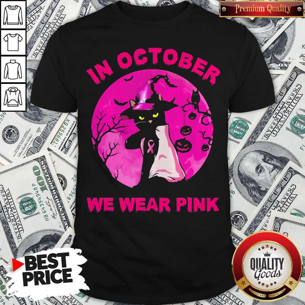 In October We Wear Pink Cat Moonlight Halloween Shirt