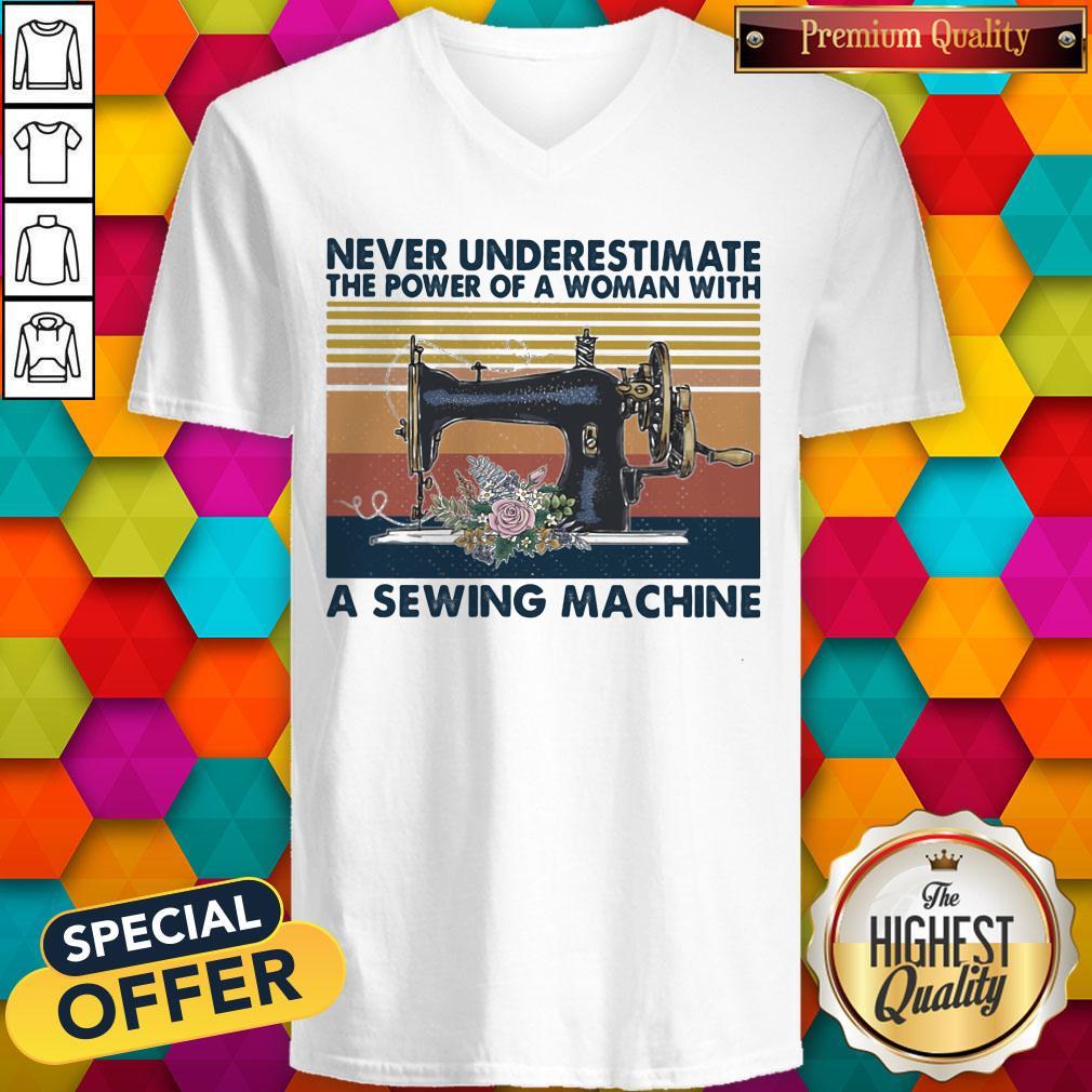 Never Underestimate The Power Of A Woman With A Sewing Machine Flower Vintage Retro Shirt - Image 4