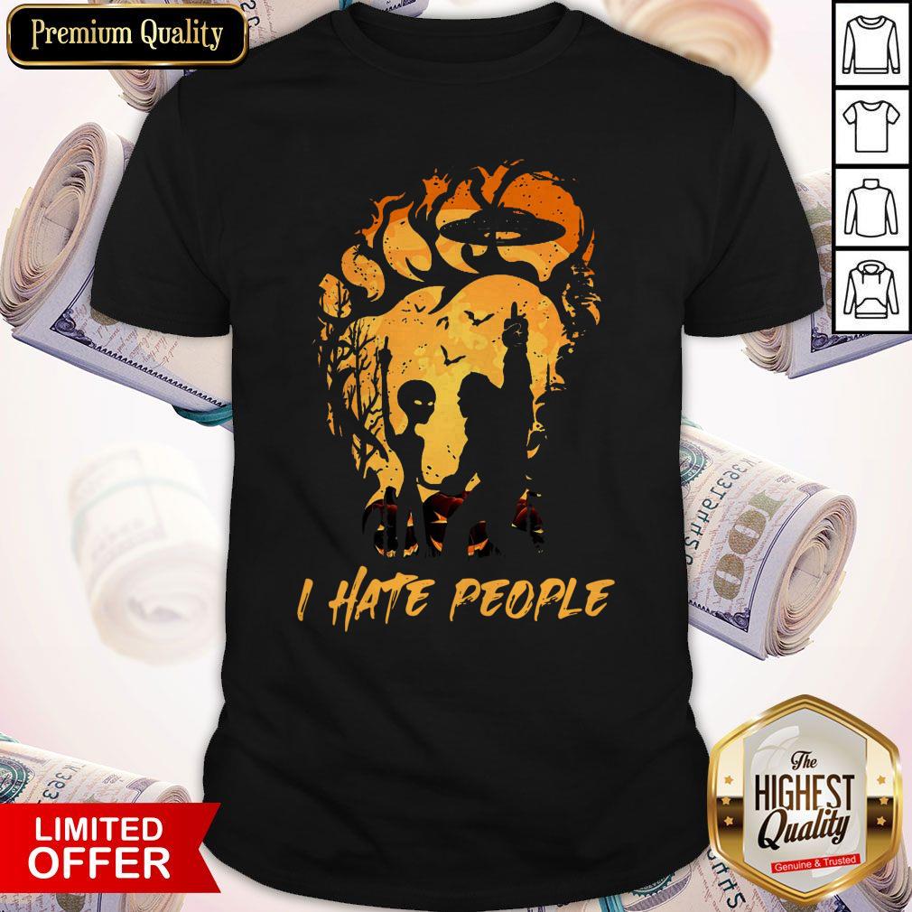 Premium Bigfoot And Alien I Hate People Halloween Shirt