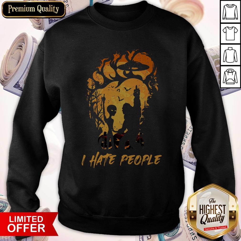 Premium Bigfoot And Alien I Hate People Halloween Shirt - Image 5