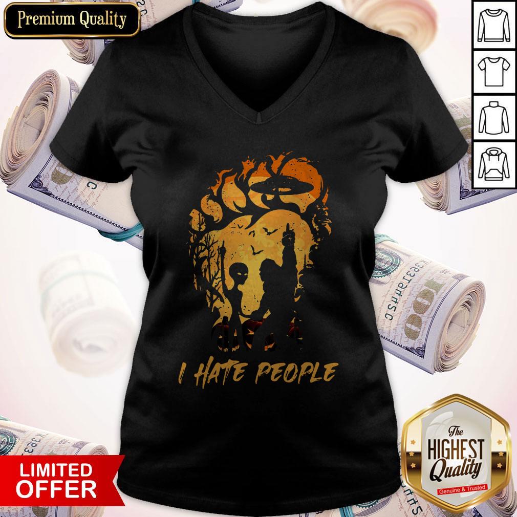 Premium Bigfoot And Alien I Hate People Halloween Shirt - Image 3
