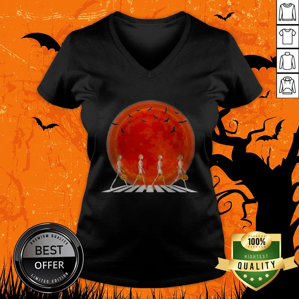 Skeleton Walking Crossing The Line Halloween Sunset Shirt - Image 4