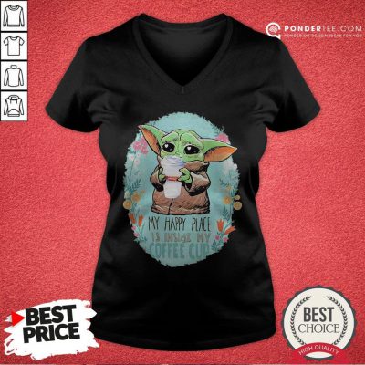 Baby Yoda Hug Dunkin Donuts My Happy Place Is Inside My Coffee Cup V-neck - Desisn By Warmtees.com