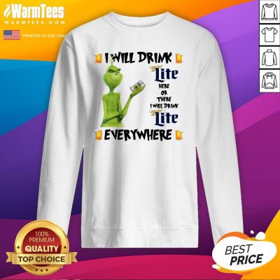 Top The Grinch I Will Drink Miller Lite Here And There Everywhere Christmas Sweat Sweatshirt - Design By Warmtees.com