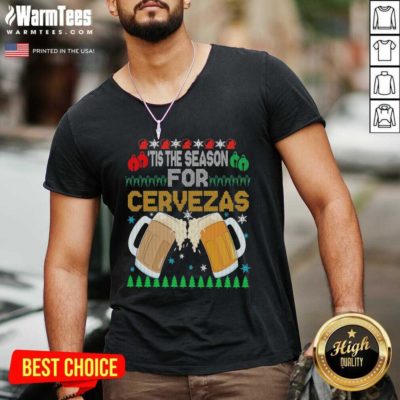 Beer Tis The Season For Cervezas Ugly Christmas Flag V-neck - Design By Warmtees.com