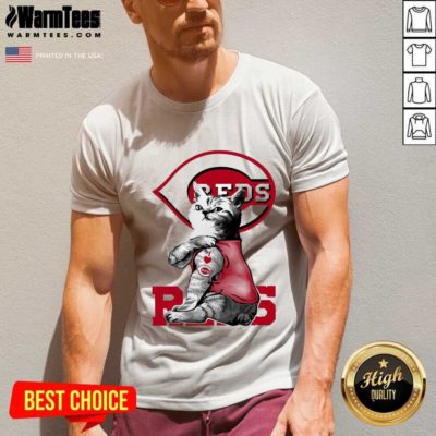 Tattoo Cat I Love Cincinnati Reds V-neck - Design By Warmtees.com
