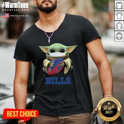 Baby Yoda Face Mask Hug Buffalo Bills V-neck - Design By Warmtees.com