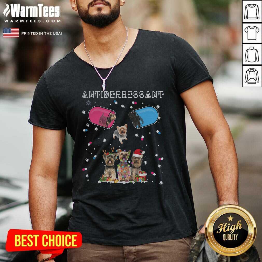Yorkshire Terrier Antidepressant Ugly Christmas V-neck - Design By Warmtees.com