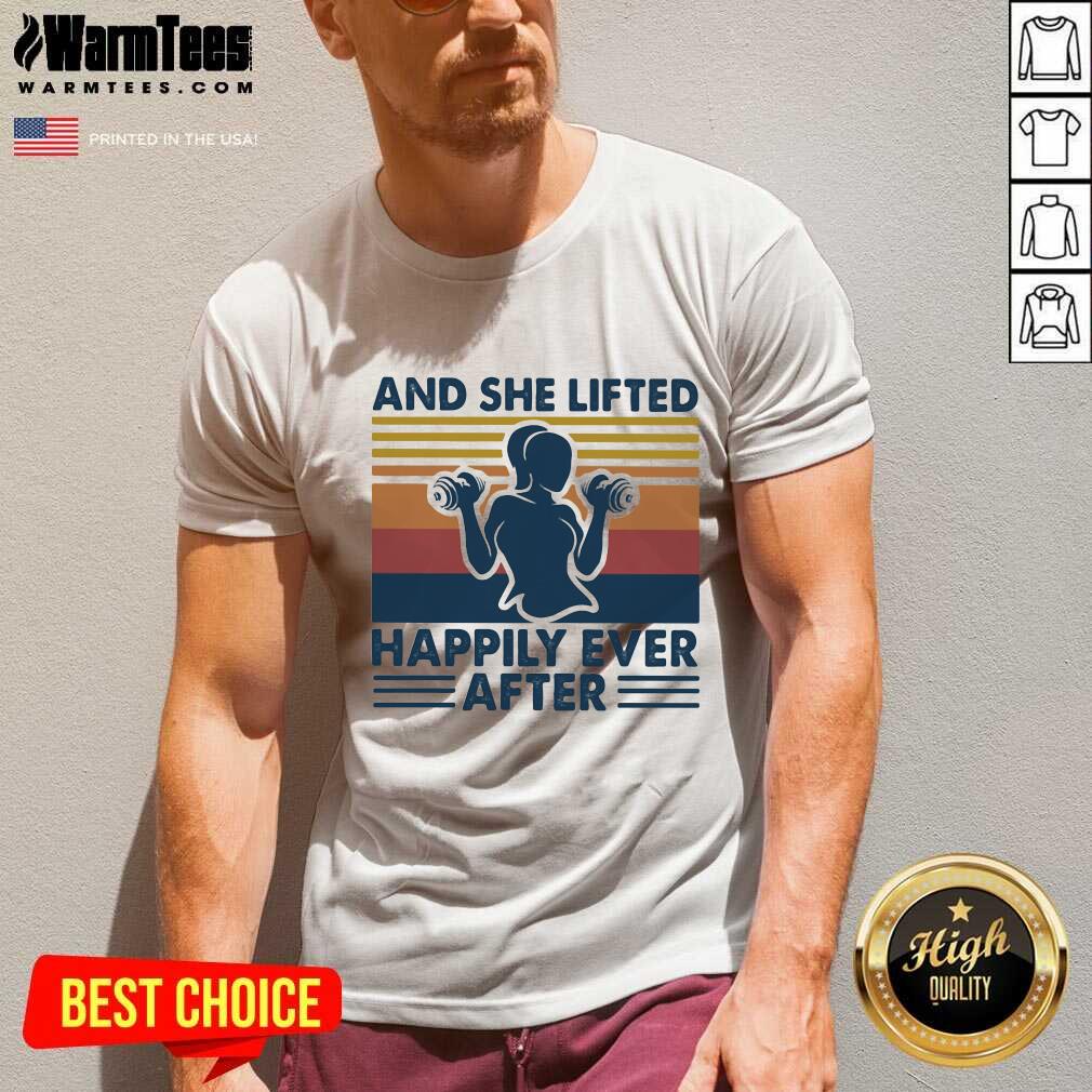 And She Lifted Happily Ever After Weightlifting Girl Vintage V-neck - Design By Warmtees.com And She Lifted Happily Ever After Weightlifting Girl Vintage V-neck - Design By Warmtees.com