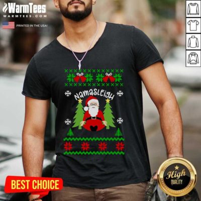Santa Yoga Namasleigh Ugly Christmas V-neck - Design By Warmtees.com