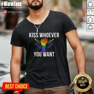 Strong Hand LGBT Kiss Whoever You Want V-neck - Design By Warmtees.com