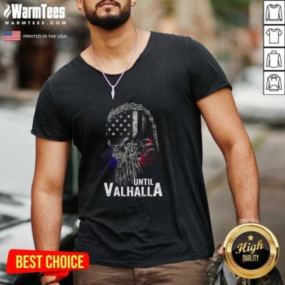 Viking Skull American Flag Until Valhalla V-neck - Design By Warmtees.com