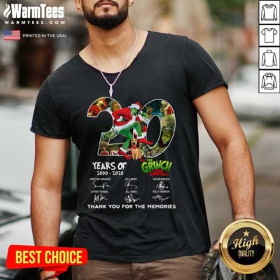 20 Years How The Grinch Stole Christmas Thank You For The Memories Signatures V-neck - Design By Warmtees.com