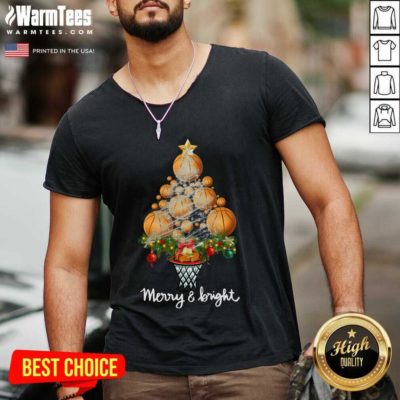 Good Volleyball Merry And Bright Christmas Tree V-neck - Design By Warmtees.com