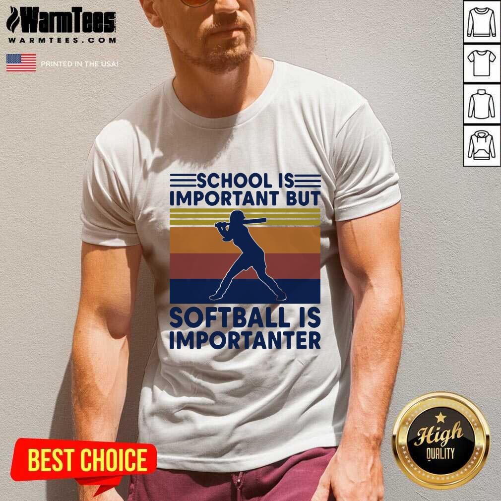 School Is Important But Softball Is Importanter Vintage V-neck - Design By Warmtees.com School Is Important But Softball Is Importanter Vintage V-neck - Design By Warmtees.com