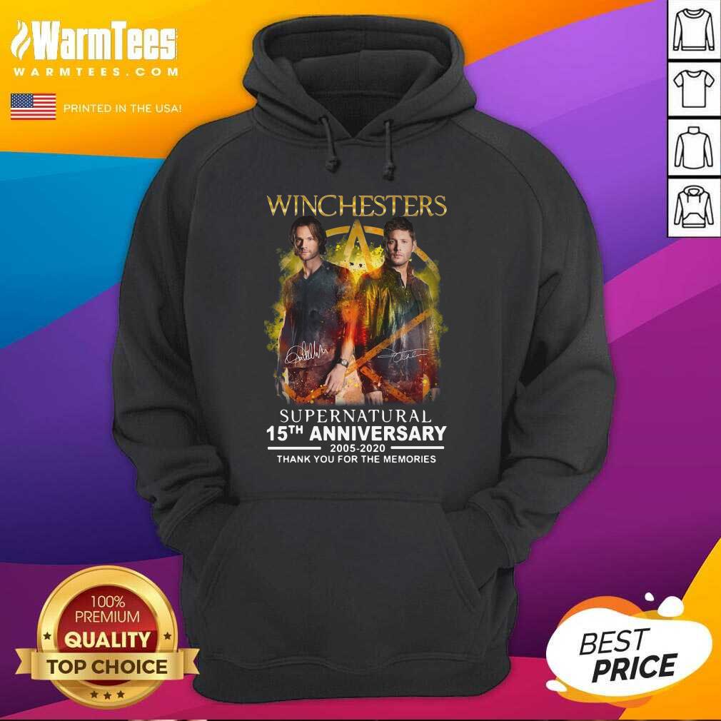 Winchesters Supernatural 15th Anniversary 2005 2020 Thank You For The Memories Signature Hoodie - Design By Warmtees.com Winchesters Supernatural 15th Anniversary 2005 2020 Thank You For The Memories Signature Hoodie - Design By Warmtees.com