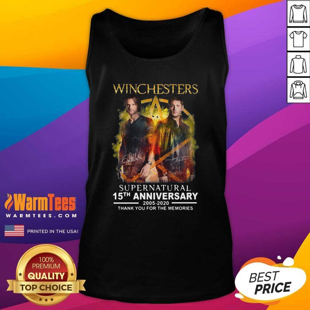 Winchesters Supernatural 15th Anniversary 2005 2020 Thank You For The Memories Signature Tank Top - Design By Warmtees.com Winchesters Supernatural 15th Anniversary 2005 2020 Thank You For The Memories Signature Tank Top - Design By Warmtees.com