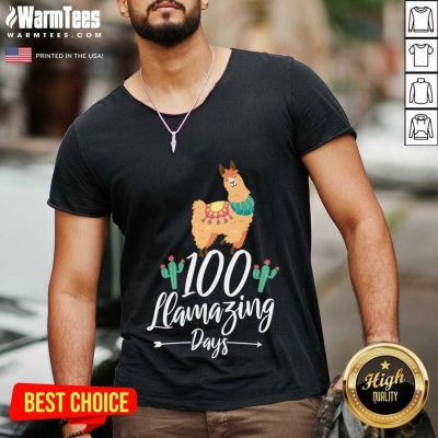 100 Llamazing Days Llama 100th Day Of School Teacher Kids V-neck