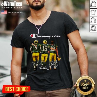 Green Bay Packers Favre Starr Rodgers 2021 Champion Signatures V-neck - Design By Warmtees.com