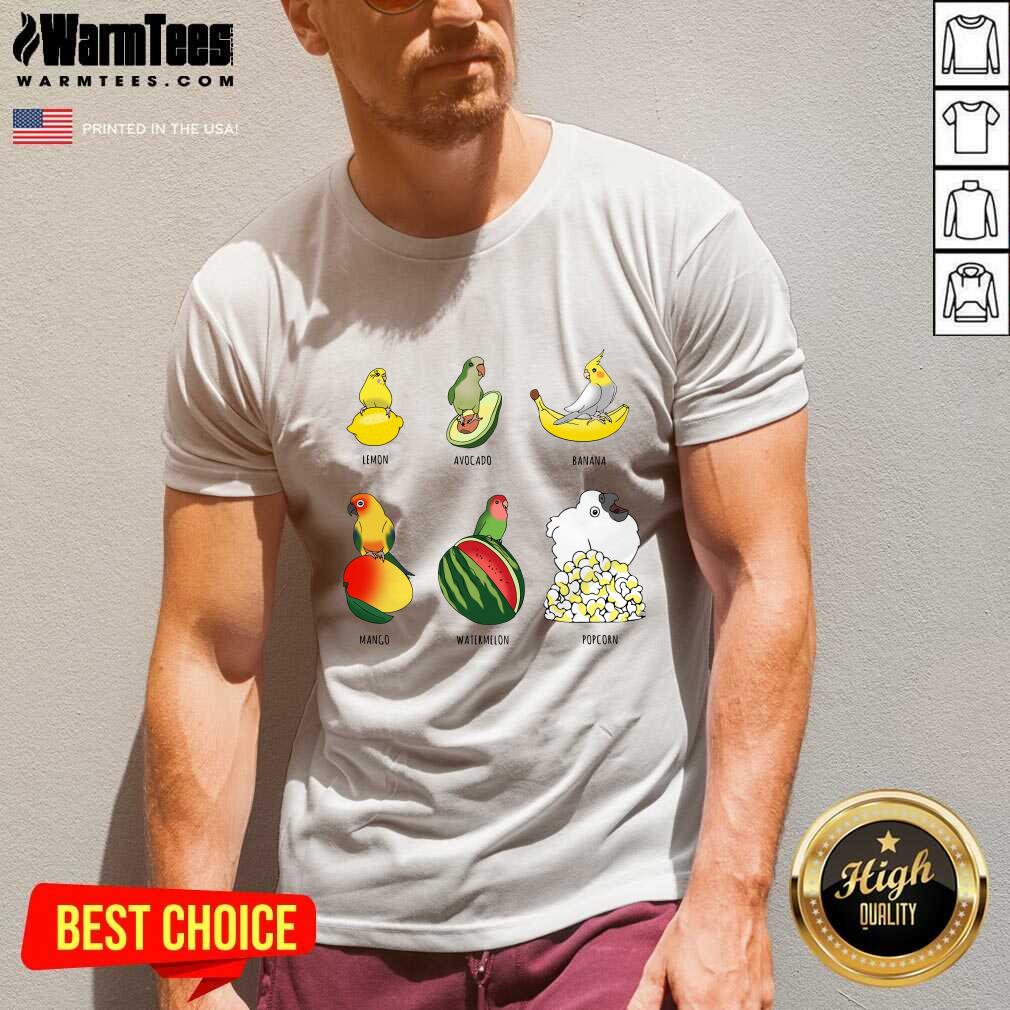 Parrots Lemon Avocado Banana Mango V-neck - Design By Warmtees.com Parrots Lemon Avocado Banana Mango V-neck - Design By Warmtees.com