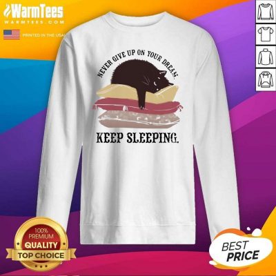 Never Give Up On Your Dream Keep Sleeping Cats Lying On Pillow SweatShirt - Design By Warmtees.com