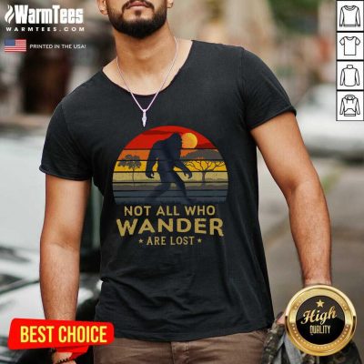 Bigfoot Not All Who Wander Are Lost Vintage Retro V-neck - Design By Warmtees.com