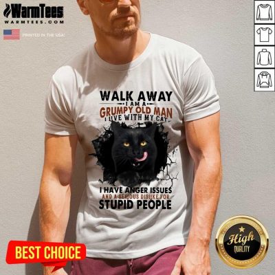 Official Walk Away Black Cat Grumpy Man V-neck