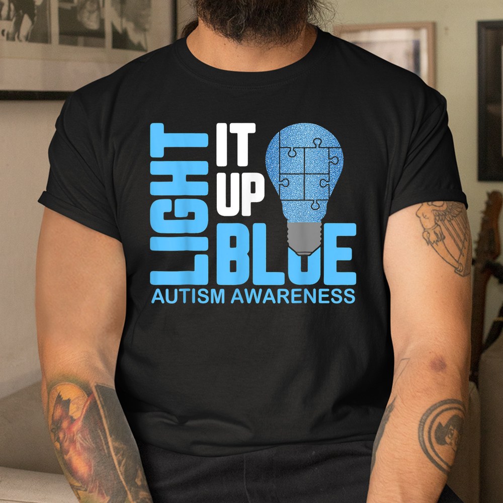 Light It Up Blue Autism Awareness Puzzle Piece Ribbon Shirt
