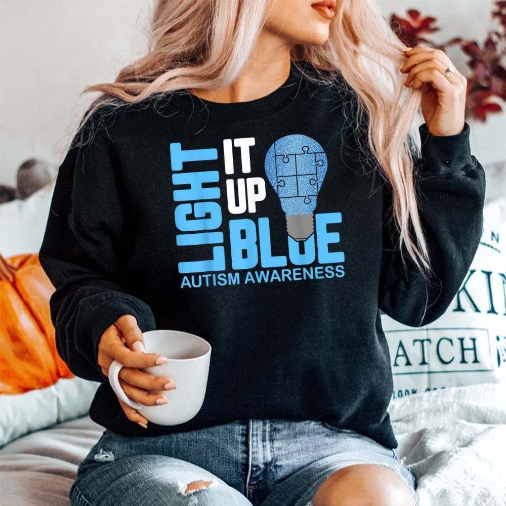 Light It Up Blue Autism Awareness Puzzle Piece Ribbon SweatShirt