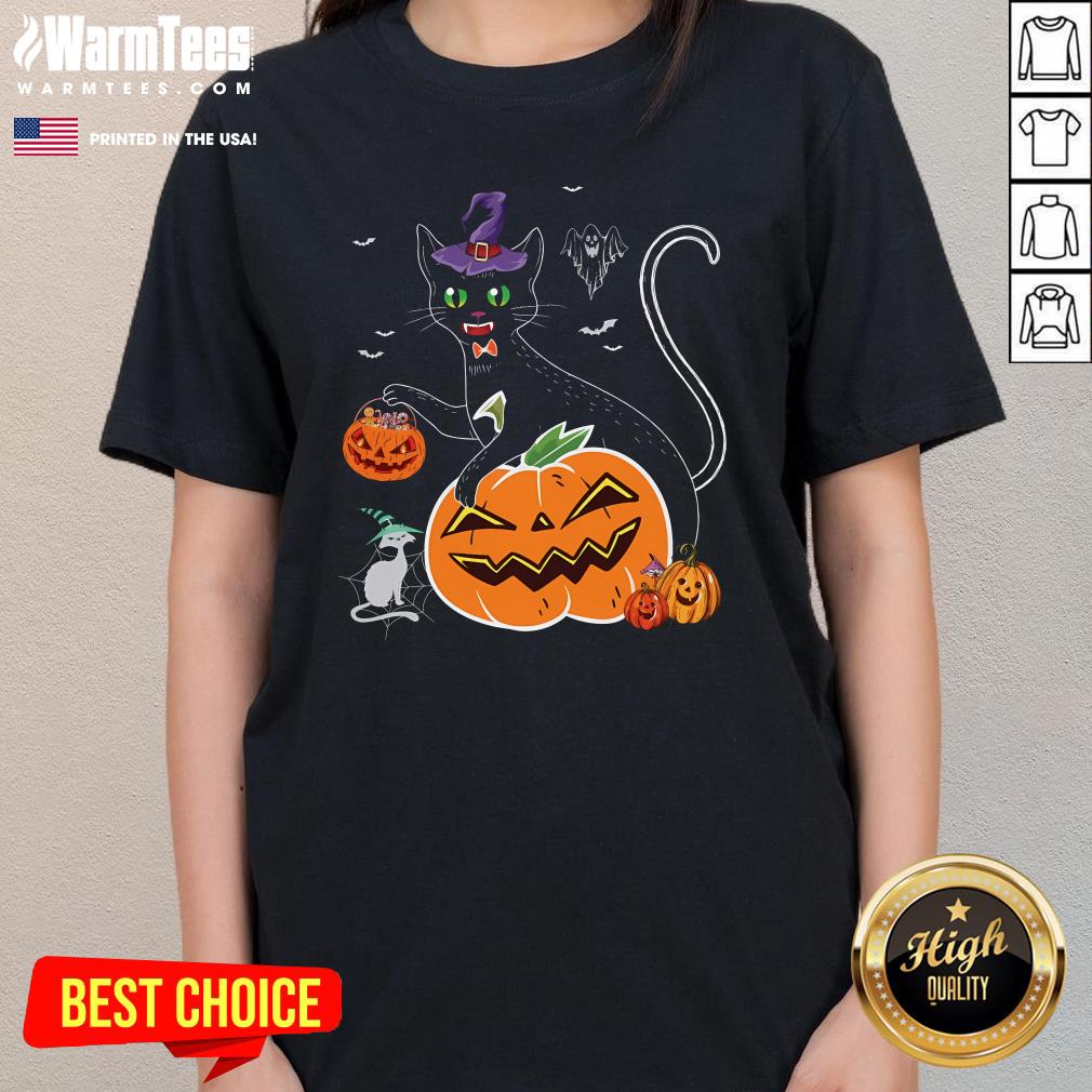 Awesome Womens Cat Pumpkin Halloween Ladies-Tee