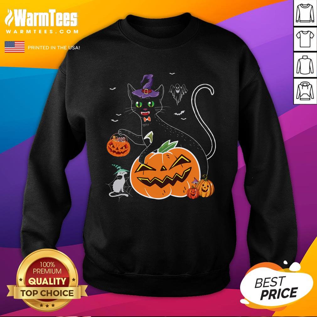 Awesome Womens Cat Pumpkin Halloween Sweatshirt