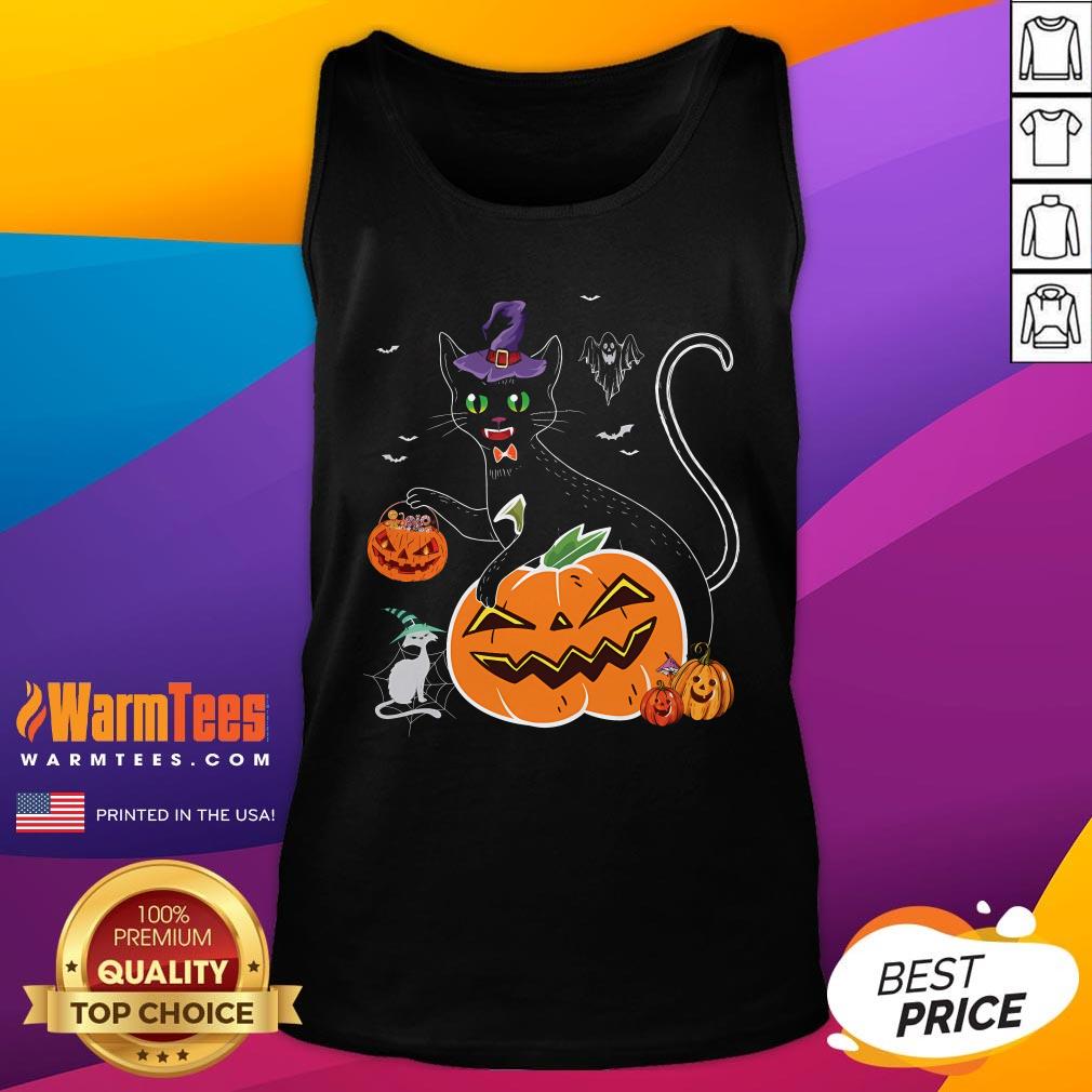Awesome Womens Cat Pumpkin Halloween Tank-Top